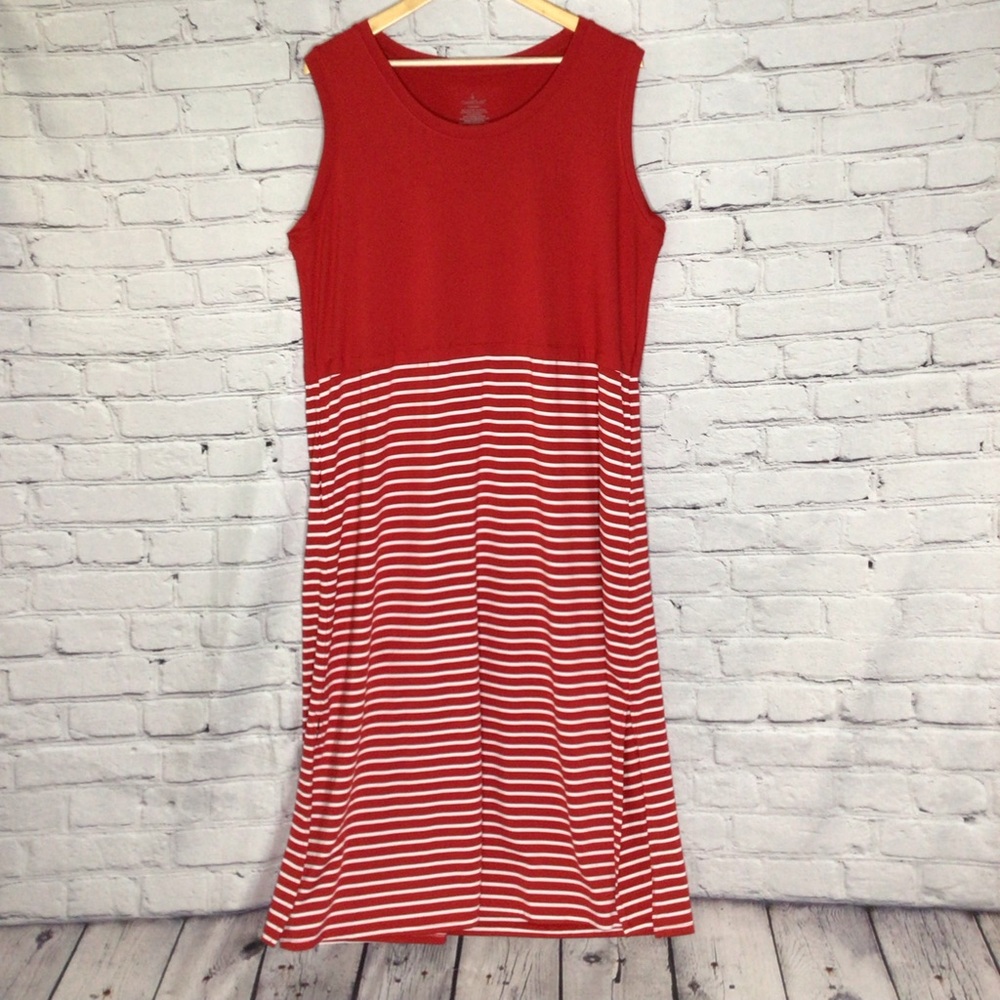 Cuddl Duds Flexwear Red and White Sleeveless Maxi Dress P1X